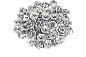 HELIFOUNER 50 Pieces #10-32 Flange Nuts, Serrated Flange Hex Lock Nuts Assortment Kit, 304 Stainless Steel (18-8), Bright Finish, Fine Thread