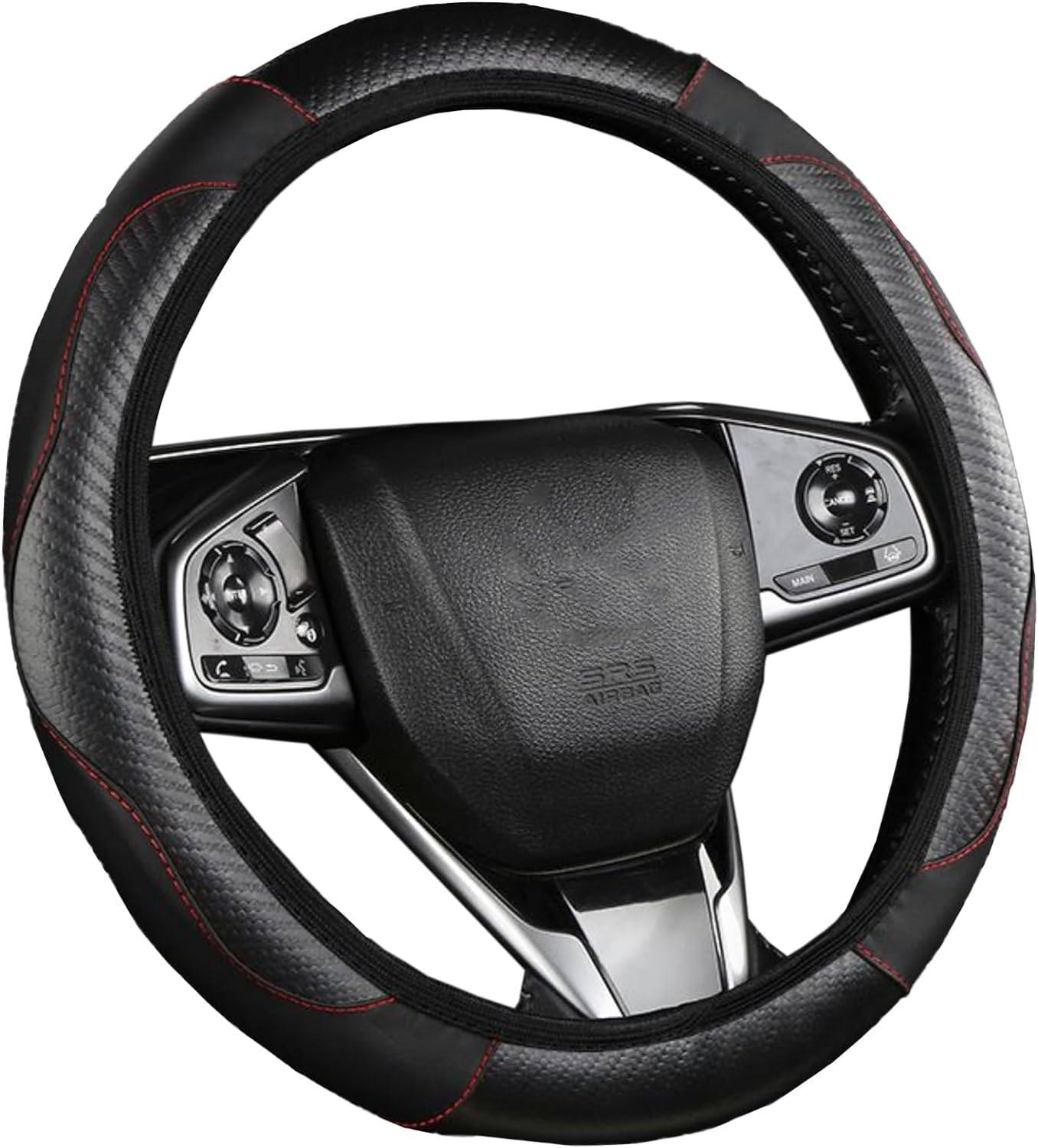 Carbon fiber leather steering wheel cover for girls black