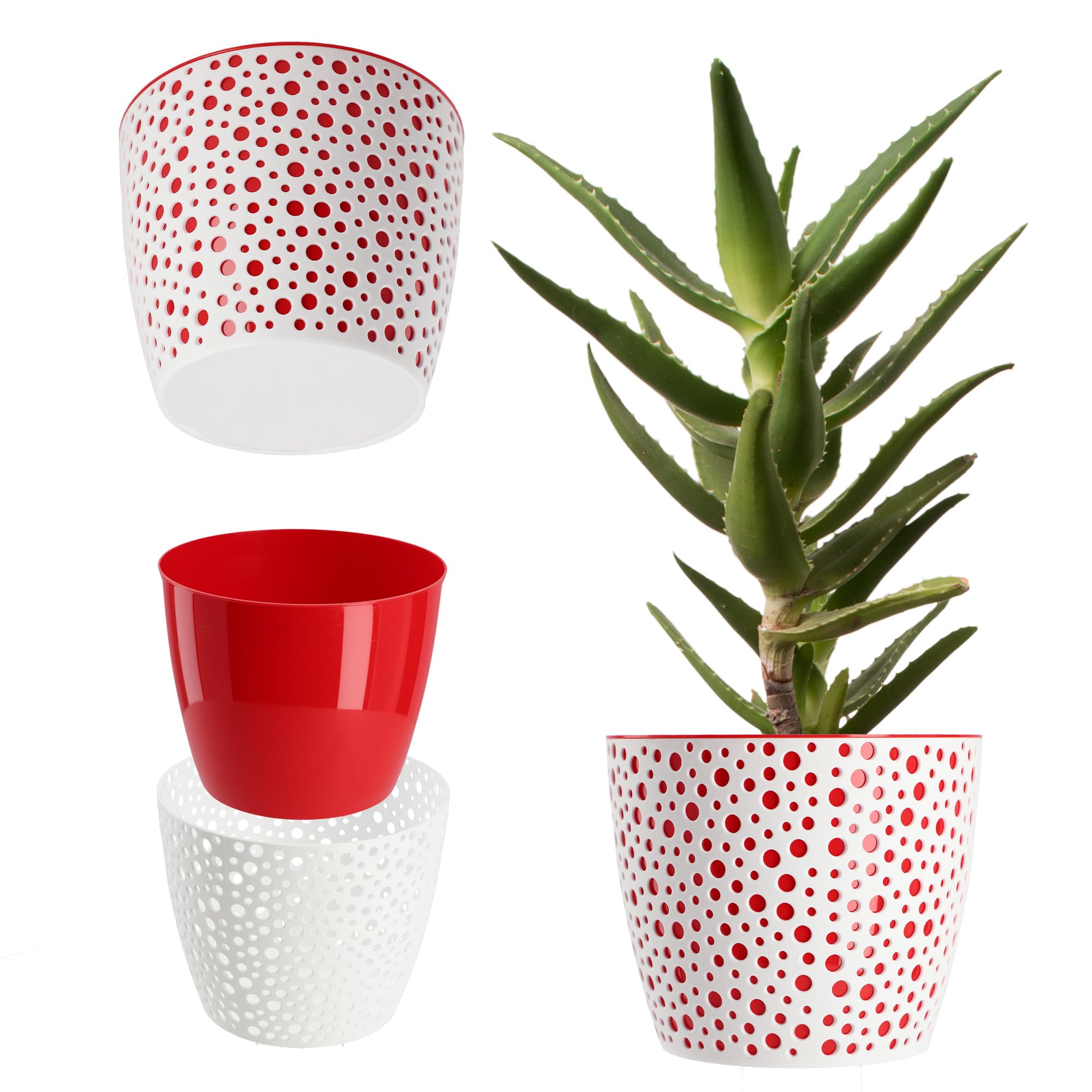 KADAX Plastic Flower Pot, Lightweight Planter with Unique Design for Living Room, Hallway, Bedroom, Indoor Plant Pot for Houseplants (⌀ 17 cm, Red)