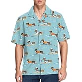 CUPADA Mens Short Sleeve Shirt Dachshund Dogs Casual Button Down Shirts Hawaiian Shirt