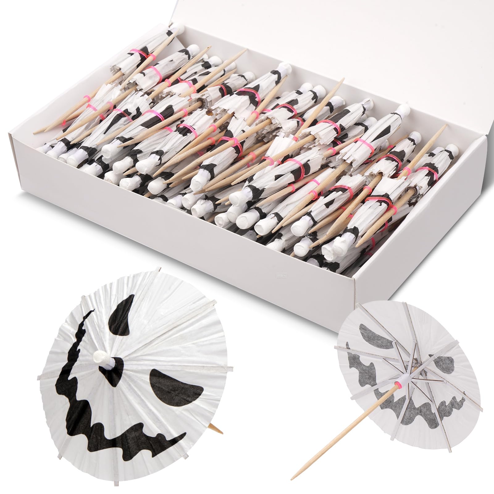 Photo 1 of 100 Pcs Halloween Ghost Drink Umbrellas, Colorful Paper Little Umbrellas for Drinks, Cocktail Picks Fruit Cupcake Topper Sticks for Summerween Party Decorations