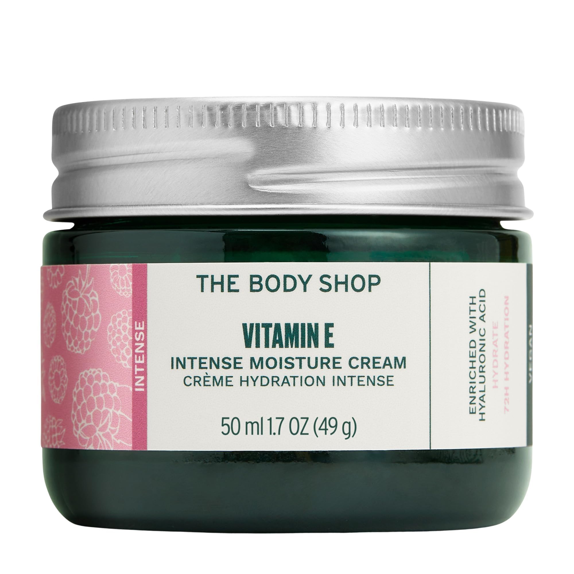 The Body Shop Vitamin E Intense Moisture Cream (1x 50ml), Face Cream for Women, Hydrating Moisturiser with Hyaluronic Acid & Raspberry Seed Oil, 72hr Moisture, Vegan