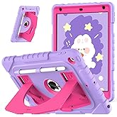 OKP Case for iPad 9th/ 8th/ 7th Generation 10.2 Inch (2021/2020/ 2019), Shockproof Rugged Heavy Duty i Pad 9 8 7 th Gen 10.2'' Protective Cover with Pencil Holder/Kickstand, Purple+Hot Pink
