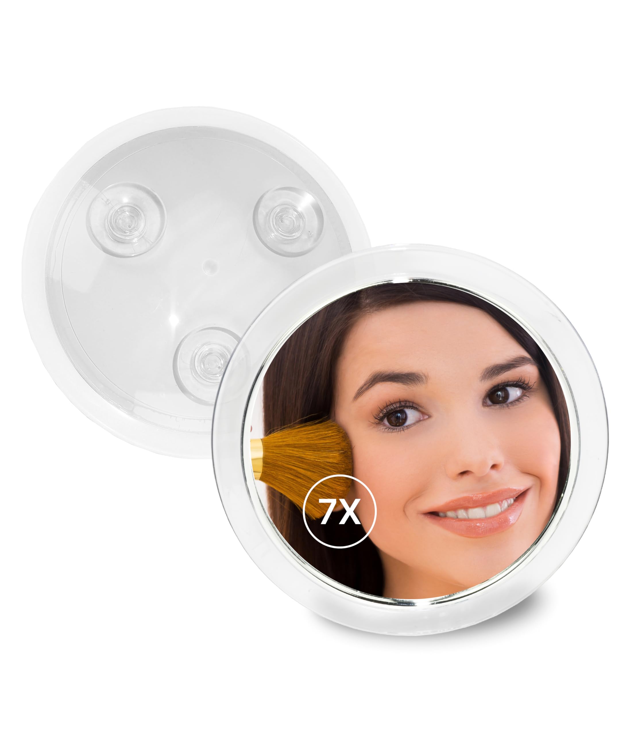 Make Up Magnification Mirror with Suction Cups: Portable Bathroom Mirror and Travel Magnifying Mirror, 7x Magnifying Face Mirror White with Acrylic Frame, Round Makeup Mirror Zoom by Fantasia