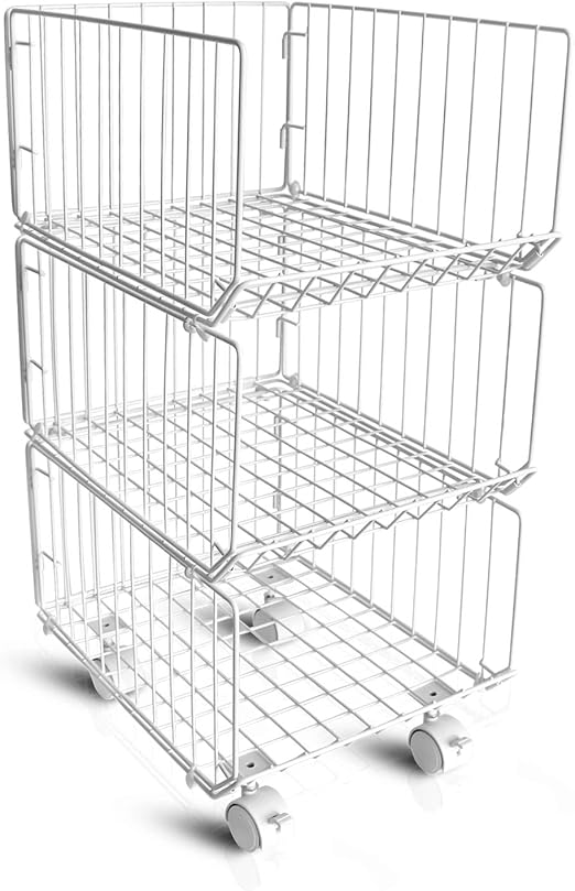 Amazon Com Storage Organizer Foldable Stackable Storage Bins 3 Tiers Rolling Metal Wire Cart Baskets With 4 Wheels Diy Closet Organizer For Bathroom Bedroom Kitchen Living Room Office Kitchen Dining