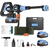 MUPEAK Cordless Pressure Washer, 1100PSI-Brushless Portable Power Washer with 2 Batteries, 3 Modes Adjustable/6 in 1 Nozzle, 21V 4.0Ah Battery Powered Pressure Washers for Home, Car, Garden