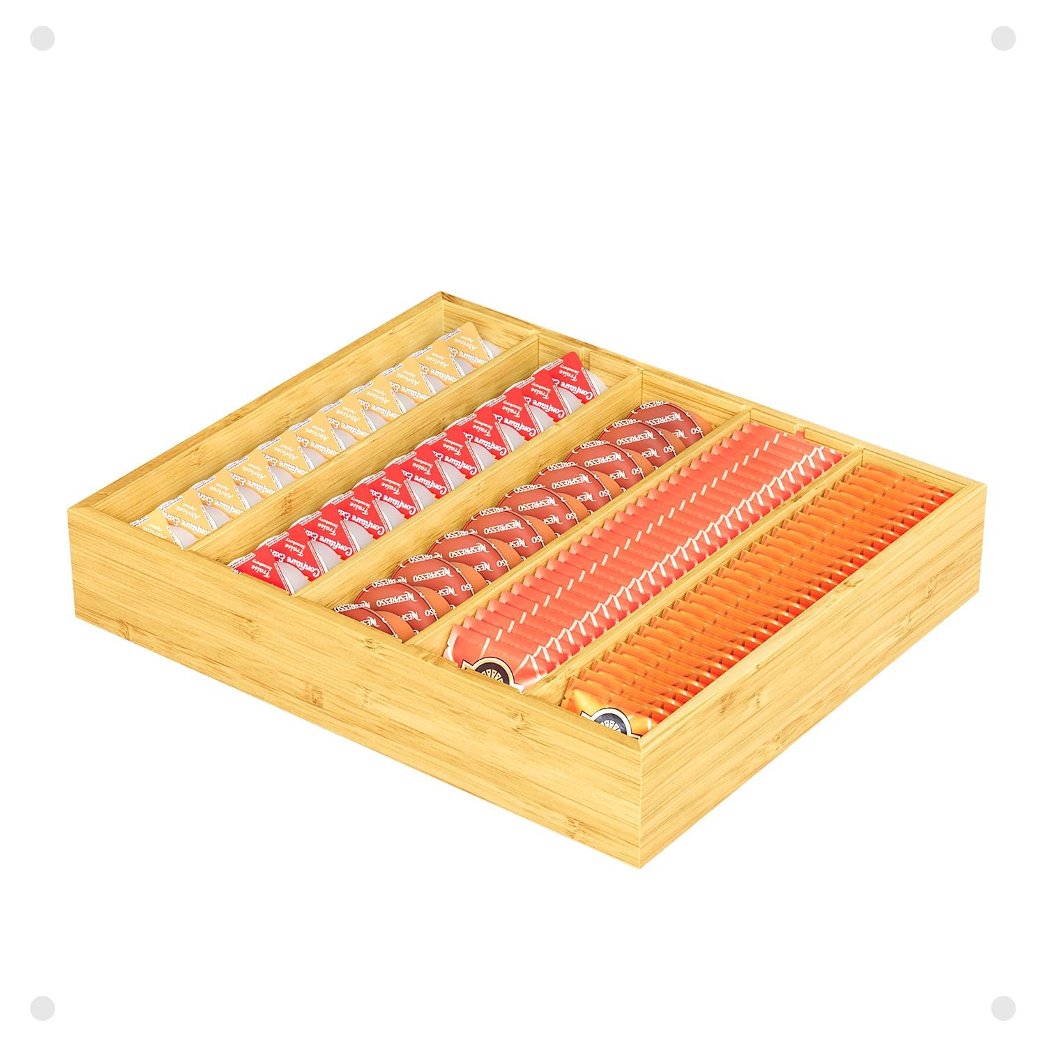 Photo 1 of Zenstorage Bamboo Tea Organizer Drawer with Adjustable Dividers, Tea Bag Storage for Drawer, Countertop, Home, Office, Kitchen