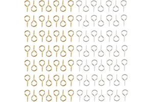 HUIHUIBAO 200 Pieces Mini Metal Screw Eye Pins Hooks Eyelets Screw Threaded for DIY Crafts, 6 x 13mm(Gold and Silver)