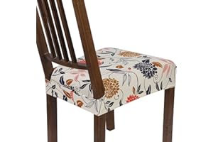 NIBESSER Dining Chair Seat Covers Set of 4,Stretch Soft Removable Washable Chairs Covers for Dining Room, Seat Cushion Slipcovers Protector for Kitchen Armless Chairs (Rear-Covered,Orange Flower)