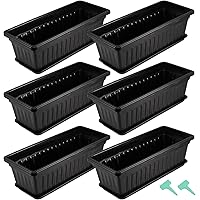 HAKZEON 6 Pack 17 Inches Plastic Flower Box Planters with Trays, Countryside Flower Window Boxes with 30 Plant Labels, Black