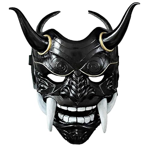 Samurai Iconic Mask Japanese Samurai Hannya Oni Mask, Latex Full Face Cosplay Masks (Black ...