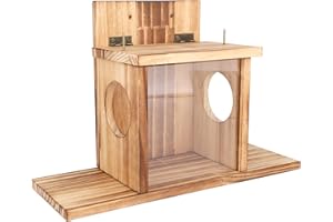 Wooden Squirrel Feeder, Funny Wood Chipmunk Picnic Feeder for Outside House Outdoor Tree with 2 Feeding Window for Holding Pe