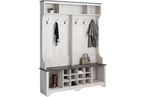 Prepac Rustic Ridge Farmhouse Entryway Cabinet, Shoe Cabinet, Hallway Storage Cabinet with Shoe Cubbies and Coat Hooks 15.5" 