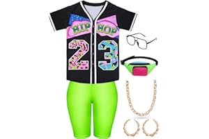 Foaincore 7 Pcs 80s 90s Outfit for Women Hip Hop Costume Kit Costume Rapper Accessories Baseball Jersey Fanny Pack Yoga Pants