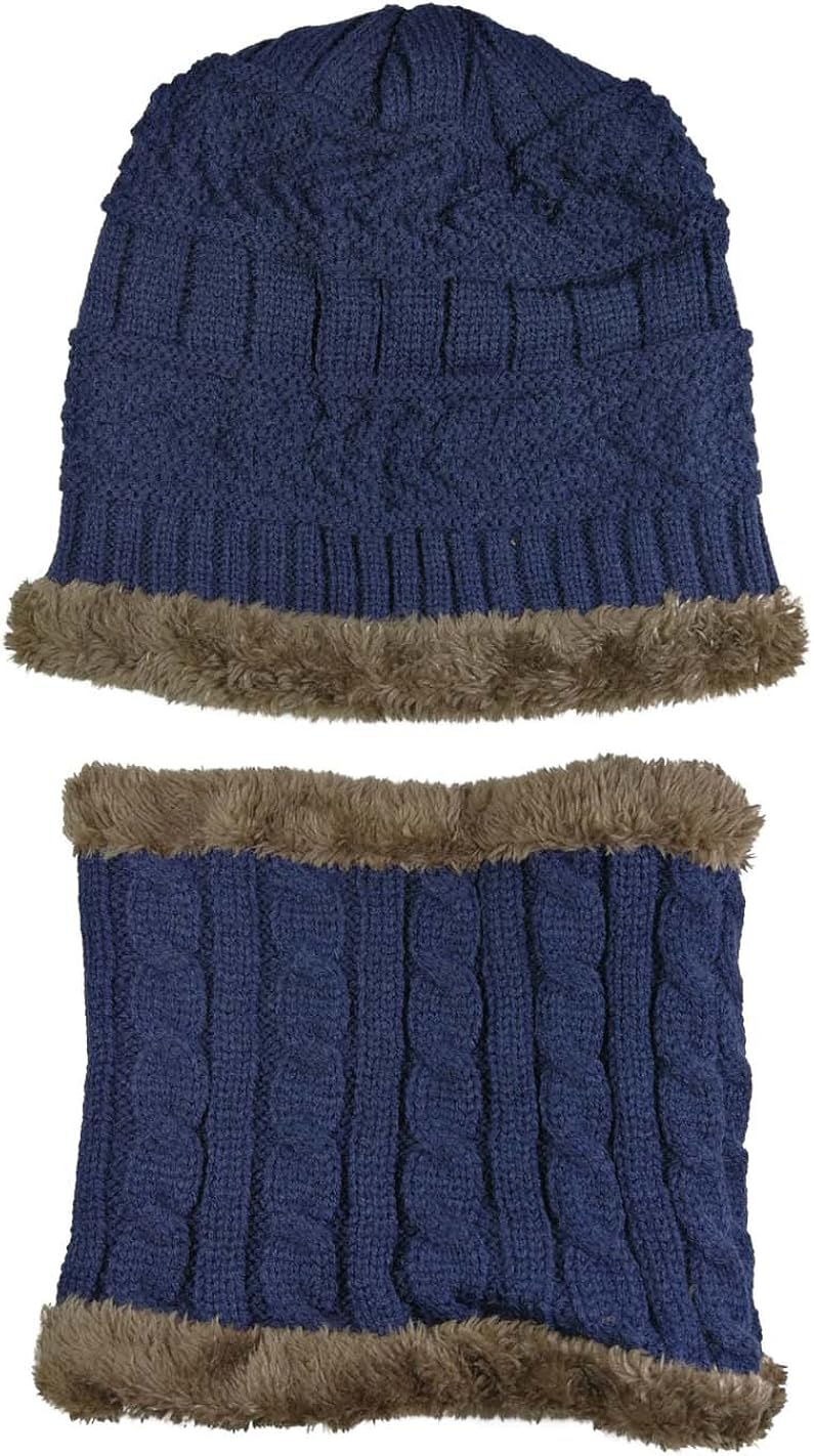 Winter Hat Scarf for Boys Girls Kids (5-14 Years) Slouchy Beanie Windproof Warm Knit Snow HINDAWI Infinity Scarf Skull Cap Navy Blue: Clothing