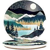 2 Pack Absorbent Car Coasters for Cup Holders,Ceramic Coasters with Cork Back and Finger Slot,Cool Cupholder Accessories to Keep Your Car Cup Holders Clean and Dry 2.56"(Mountains Nature Scenery)