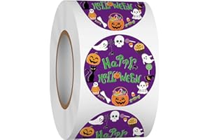 Heyfibro 500 PCS Halloween Stickers, 1.5 Inch Happy Halloween Stickers for Kids, Adults, Halloween Pumpkin Stickers Roll for Gift Boxes, Candy Bags, Envelopes, Cards, Cookie Bags(Halloween A)