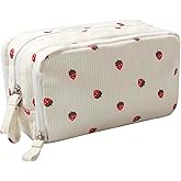 OZAOZ Big Capacity Pencil Case Pen Pouch Corduroy Pencil Bag Multiple Pockets Sturdy Zipper Cute School Supplies Pen Bag Organizer For Girls Kids (C Beige strawberry)