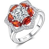 RANDES Flower Engagement Promise Ring Sterling Silver Birthstone Rings for Women Sapphire/Emerald/Ruby Gemstone Six Leaf Clover Statement Cocktail Ring Size 6 to 10