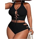 SOLY HUX Women's Plus Size Bikini Set Sexy Swimsuit Lace Up Tummy Control 2 Piece Bathing Suit