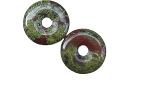 Bacatgem 2 Pcs Dragon Blood Jasper Polished Crystal Peace Circle Donut Stone Beads Supplies,Round Large Hole 7mm Lucky Coin Peace Circle Healing Crystal Pendant for Jewelry Making