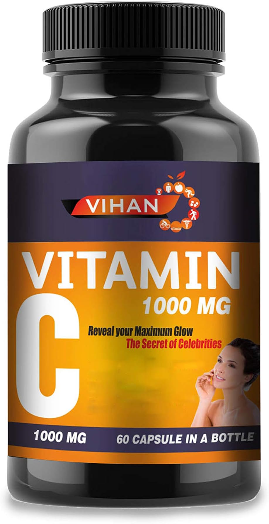 Vihan Vitamin C Capsules For Face And Hair Natural & Safe Supplement For Skin & Hair Health - 60 Veg Capsules