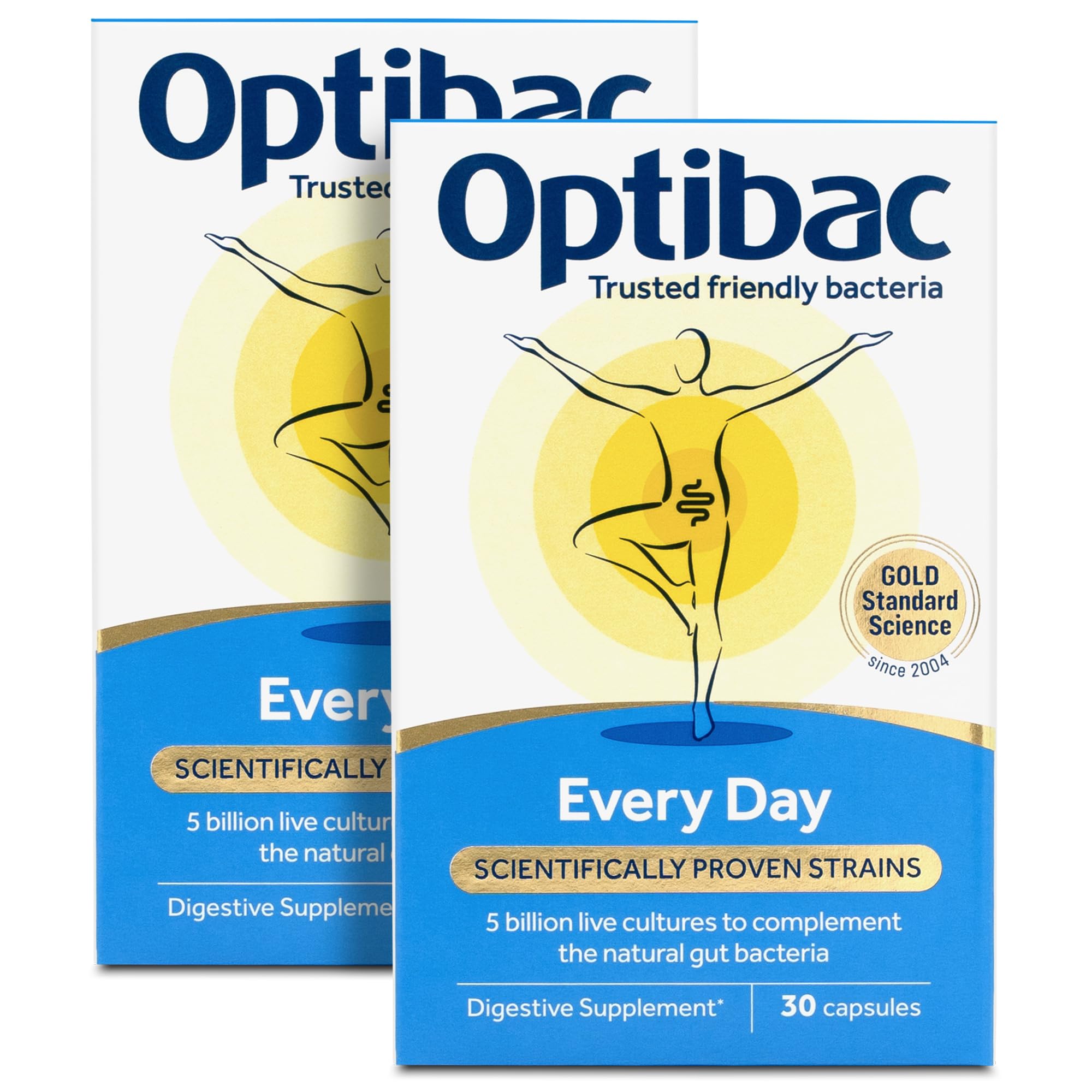 Optibac Probiotics Every Day - Vegan Digestive Probiotic Supplement - Most Trusted & Recommended Brand - Lactobacillus & Bifidobacterium - 60 Capsules