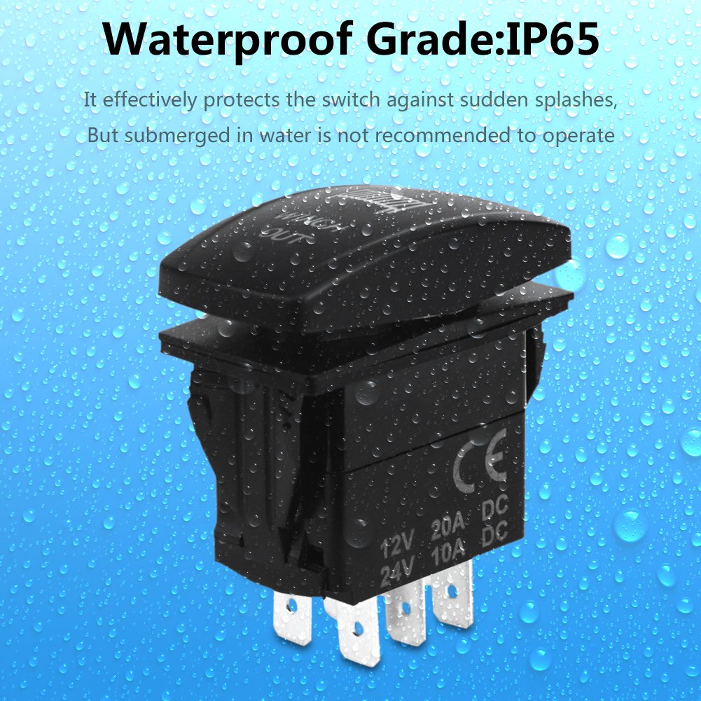 WATERWICH 7 pin Momentary Winch In Out Rocker Toggle Switch Waterproof DC 20A 12V/10A 24V Black Shell/ON-OFF-ON DPDT illuminated Rocker Switch For Auto Truck Boat Marine Off Road (Green)