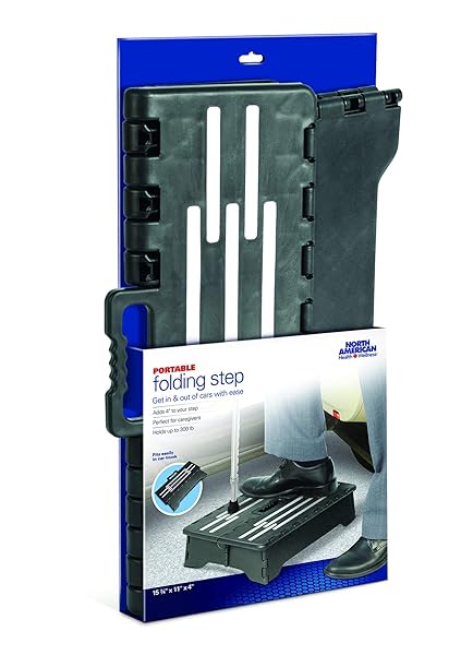 NORTH AMERICAN HEALTH + WELLNESS PORTABLE FOLDING STEP, 4″ NON-SLIP STOOL W/HANDLE, BLACK