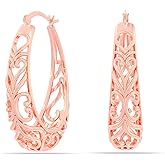 LeCalla 925 Sterling Silver Hoop Earrings | Women's Filigree Hoop Earrings | Openwork Mesh Filigree Cut Earring | Lightweight & Hypoallergenic Vintage Hoop Earrings for Women