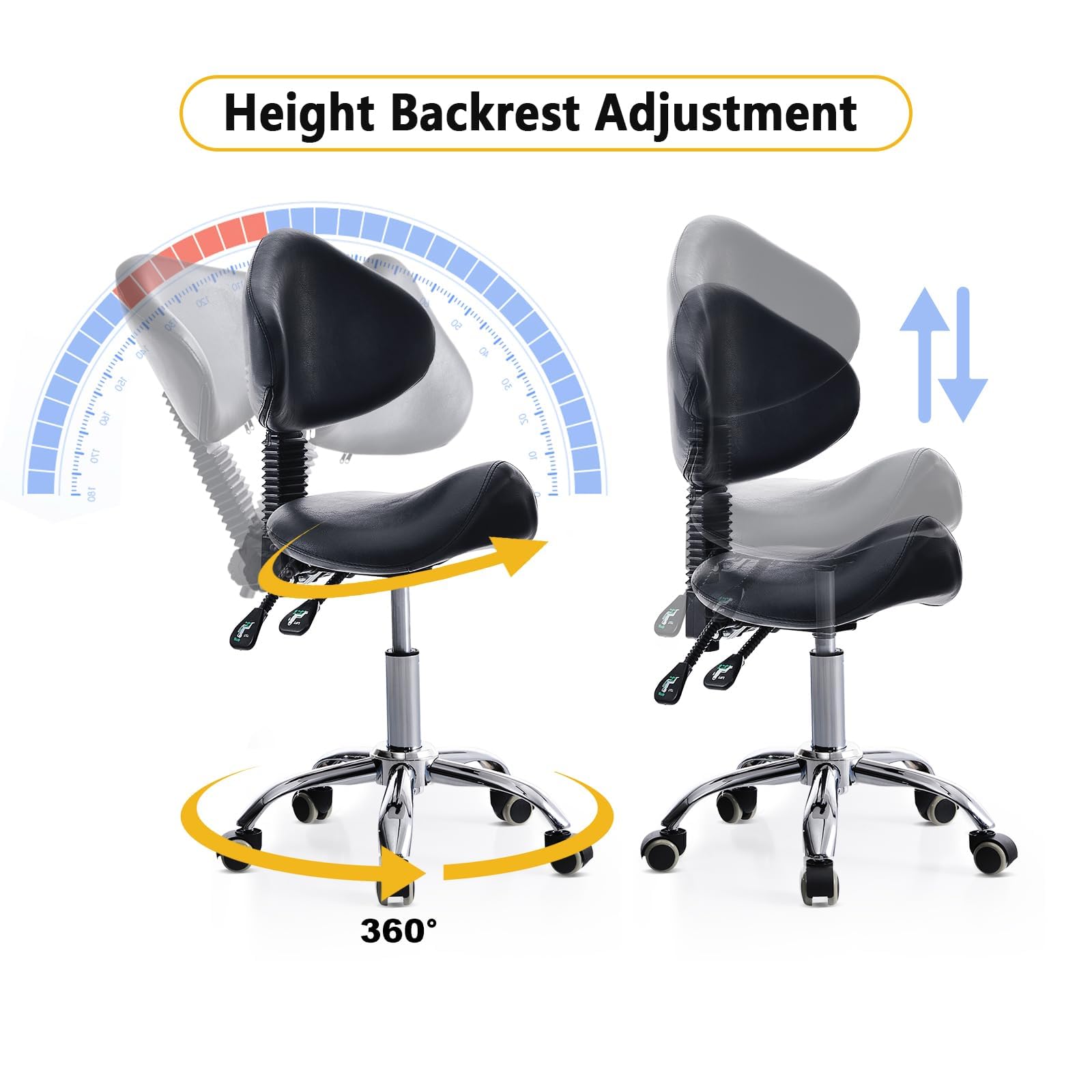 Saddle Stool with Wheels Ergonomic Rolling Chair for Lash Nail Art Tattoo Artist Dentist Clinic Shop Home Salon Spa Massage Facial Office,Adjustable Hydraulic Stool (Black) - Image 4