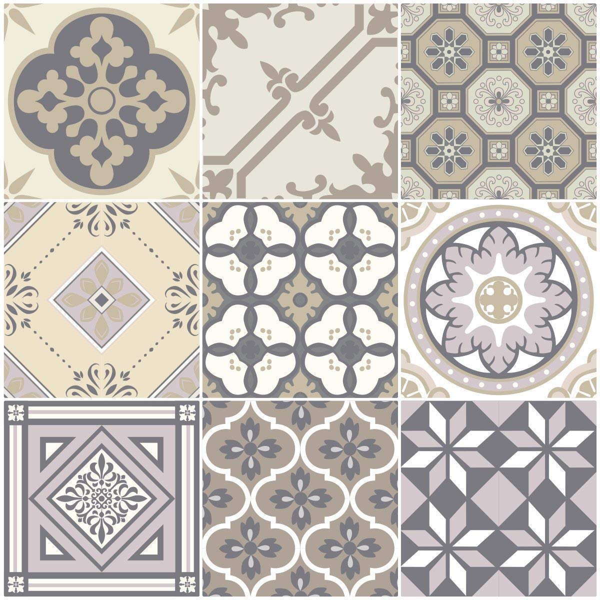 Ambiance Sticker Self-Adhesive Decorative Wall Decal Cement Tile for Bathroom and Kitchen Champêtre - Pack of 9 Stickers of 10 x 10 cm