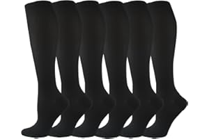 IMAGERIO 6 Pairs Compression Socks for Women and Men Circulation, 20-30 mmhg Knee High Best Support for Athletic Running, Cycling, Hiking, Medical, Nurse, Recovery