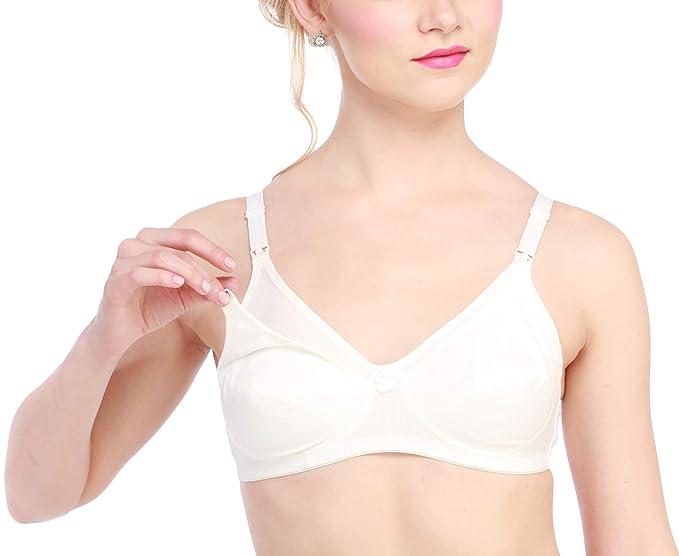 Women's Poly Cotton Front Drop Cup Maternity/Nursing Bra, Color- Off White