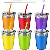 ShineMe 12oz Toddler Cups with Straws and Lids, 6 Pack Spill Proof Cups for Kids, Reusable Stainless Steel Kids Cups with Rainbow Color Anti-Slip Silicone Sleeves for Cold & Hot Drinks