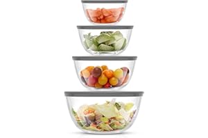 JoyJolt Kitchen Mixing Bowls - 8pc Glass Bowls with Lids Set – Neat Nesting Bowls - Large Mixing Bowl Set Batter Bowl - Cooking Bowls - Storage Bowls with Lids and Big Salad Bowl with BPA-Free Lids