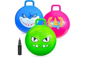 Hymaz Bounce Balls with Handles for Kids, 3 Pack Hopper Ball for Kids 3-6, Hippity Hop Balls 18 Inch with Air Pump, Jumping Bouncing Ball Ride On Toys for Sports Games Balance Exercise Fun