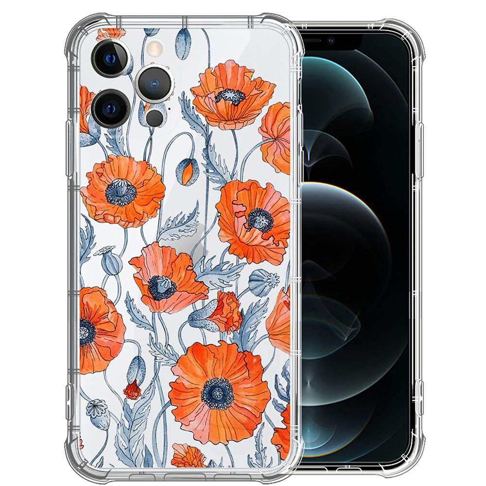 CARLOCA Compatible with iPhone 11 Case for Girl,Clear with Orange Flower Pattern Design Plastic Shockproof TPU Bumper Protective Case for iPhone 11