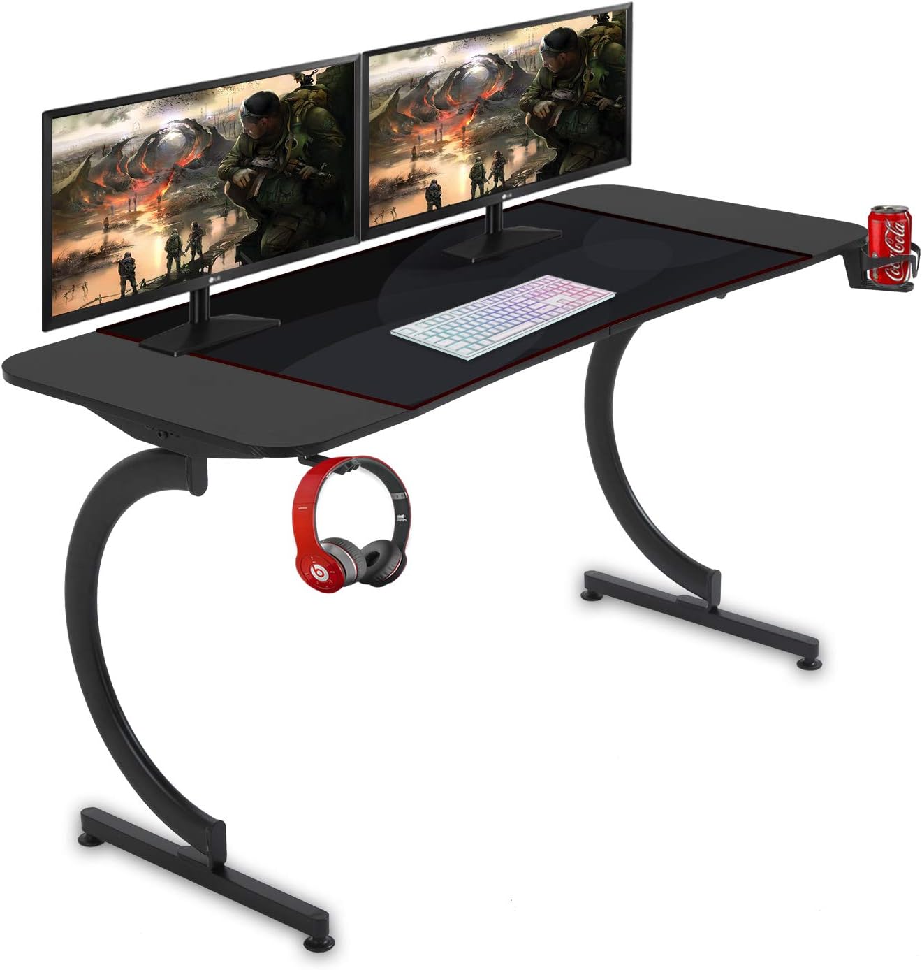 SP Gaming Desk, Computer Desk, 30 inch strudy C-Shaped Student Gaming Desk for Home or Office, Gaming PC Desk Table with Cup Holder, Headphone Hook, Cable Manage (Black)