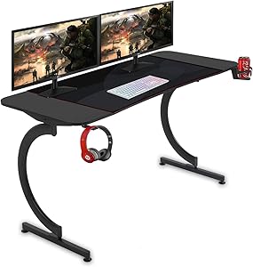 SP Gaming Desk, Computer Desk, 30 inch strudy C-Shaped Student Gaming Desk for Home or Office, Gaming PC Desk Table with Cup Holder, Headphone Hook, Cable Manage (Black)