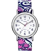 Timex Women's 'Weekender Preppy Floral' Quartz Brass and Nylon Casual Watch, Color:Blue (Model: TW2P902009J)