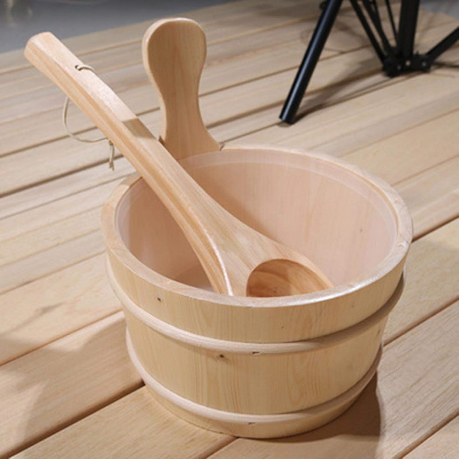 Thrivinger Sauna Wooden Bucket and Ladle Kit, Wood Sauna Bucket with