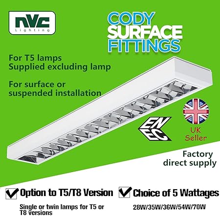 Nvc Ceiling Fluorescent Light Single Twin T5 T8 Lamps Surface