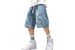 EMMIOL Baggy Jorts Men, Jean Shorts Cargo Ripped Y2K, Mens Denim Shorts Elastic Loose Fit Oversized Vintage Streetwear