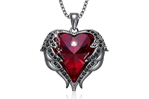 CDE Christmas Gifts for Women Angel Wings Necklace for Women with Birthstone, Love Heart Silver Tone/Gold Tone Pendant, Ideal Anniversary or Birthday Jewelry Gifts for Wife Girlfriend Her