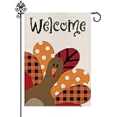 Thanksgiving Garden Flag Fall Turkey Garden Flags for Outside Vertical Double Sided Seasonal Autumn Decorations Rustic Welcome Sign for Yard Lawn Burlap Decor 12.5 x 18 Inch
