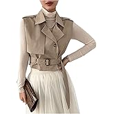 WDIRARA Women's Sleeveless Cropped Trench Coat with Belted Lapel Collar Vest Coat