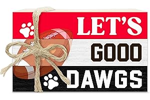 BXVRT Football Decorative Book Stack for Farmhouse, Football Season Tiered Tray Decor, Sport Stacked Books Set, Let's Go Dawgs Wooden Book Decor for Boys Room Men Cave Garage Bar Table Shelf -09