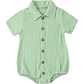 Sprifallbaby Baby Girl Boy Button Down Shirt Newborn Solid Color Short Sleeve Collared Romper Infant Summer Formal Bodysuit