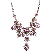 Secret for Longevity Gold Tone Antique Style Art Deco Pink Rose Blush Rhinestone Wedding Bridal Prom Chunky Statement Necklace